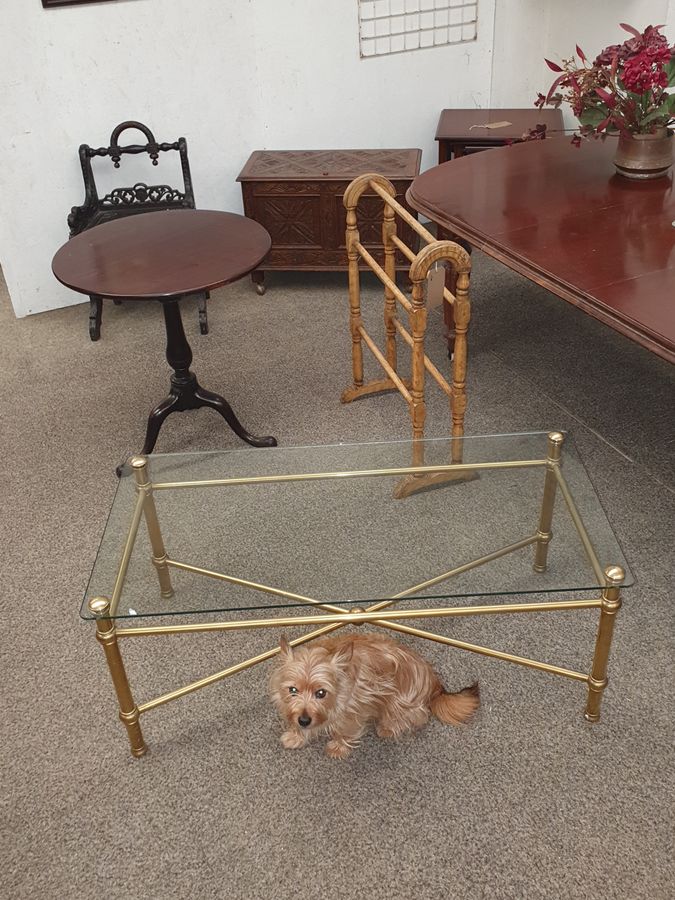 Antique Good  Mid 20thC Brass Glass Top Coffee Table