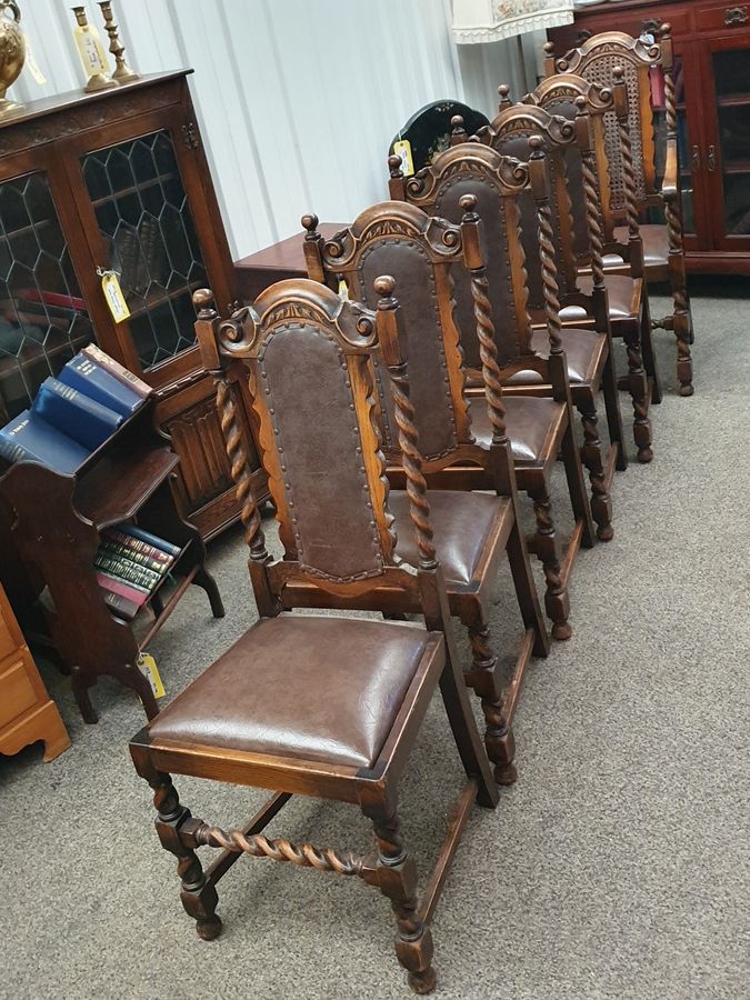 Antique Edwardian Set of 6 Oak Dining Chairs