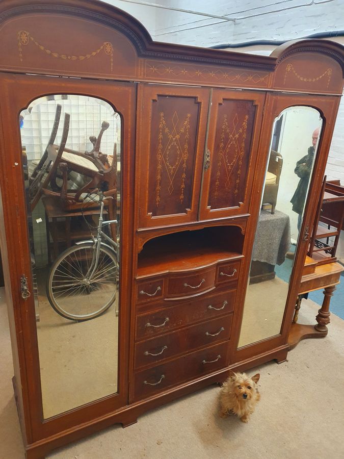 Antique Good Antique Edwardian Mirror Door Wardrobe 