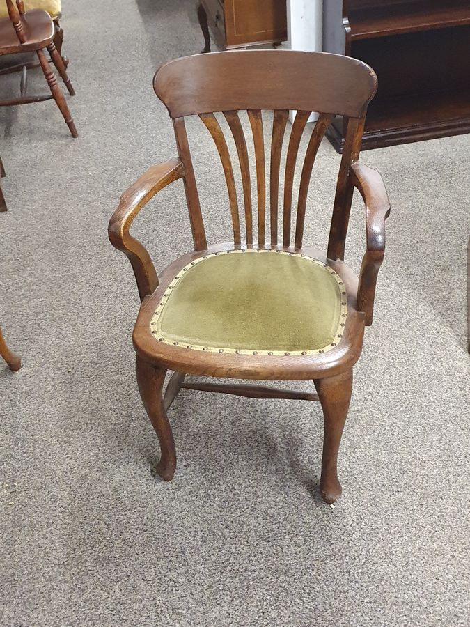 Antique Edwardian Oak Desk Chair Armchair