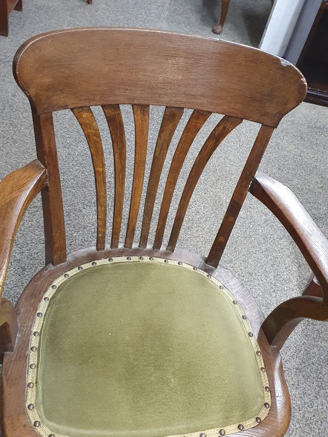 Antique Antique Edwardian Oak Desk Chair Armchair 