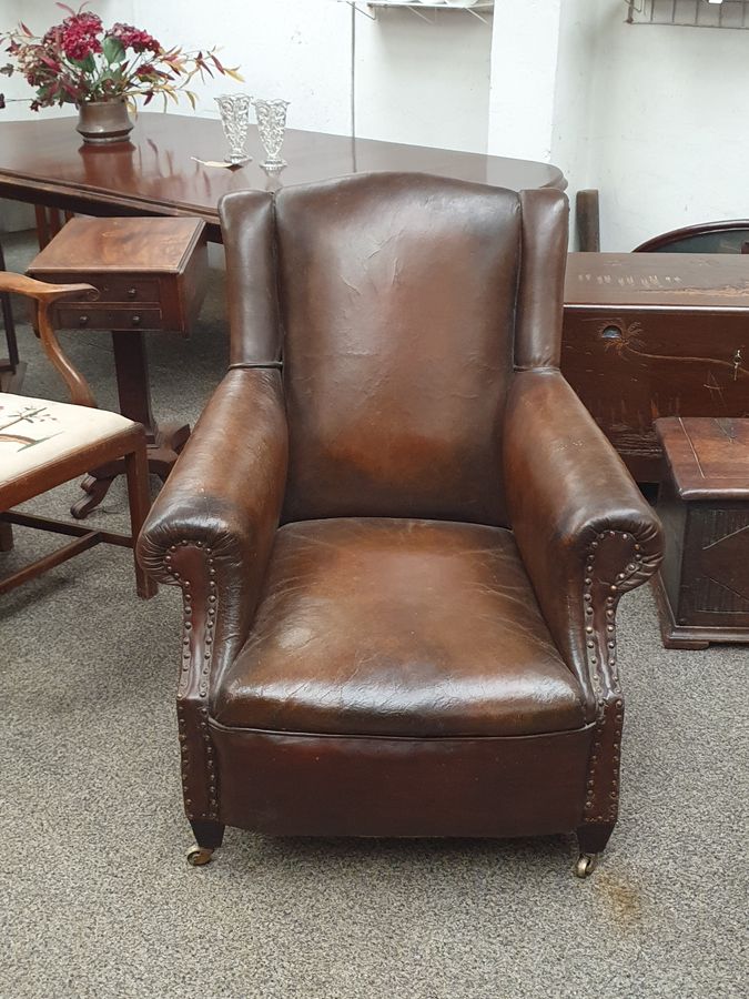 Antique 19thC Leather Armchair Chair