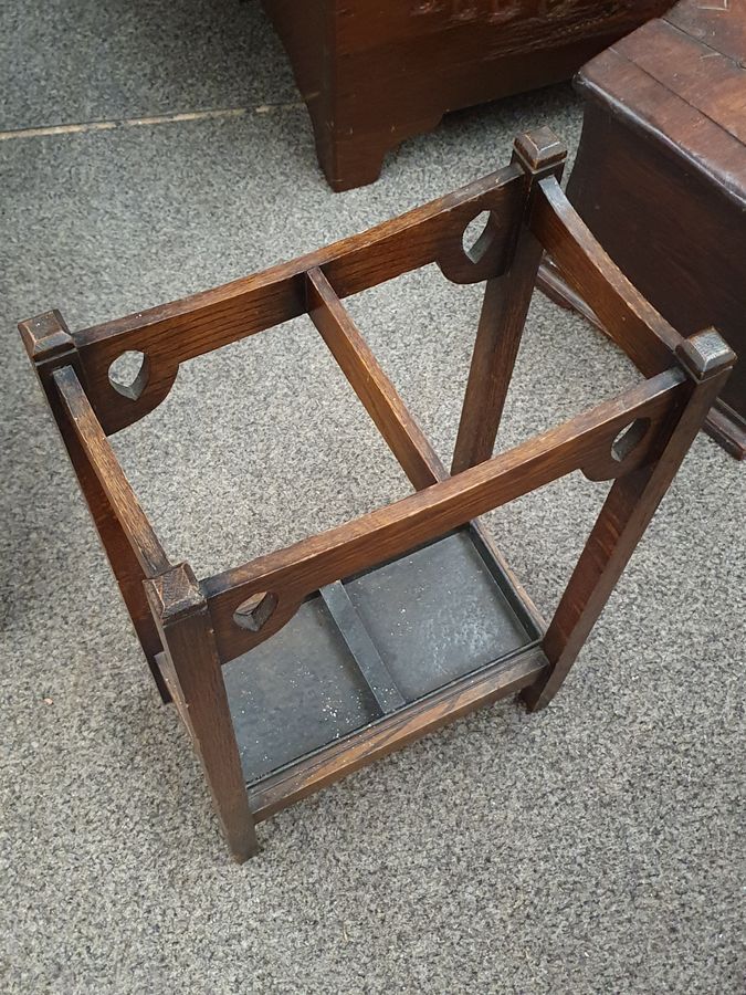 Antique Small Antique Edwardian Oak Stick Umbrella Stand 