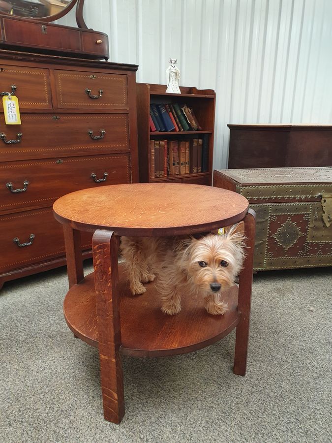 Antique Good Antique Oak 1930's Circular Art Deco Coffee Side Table 