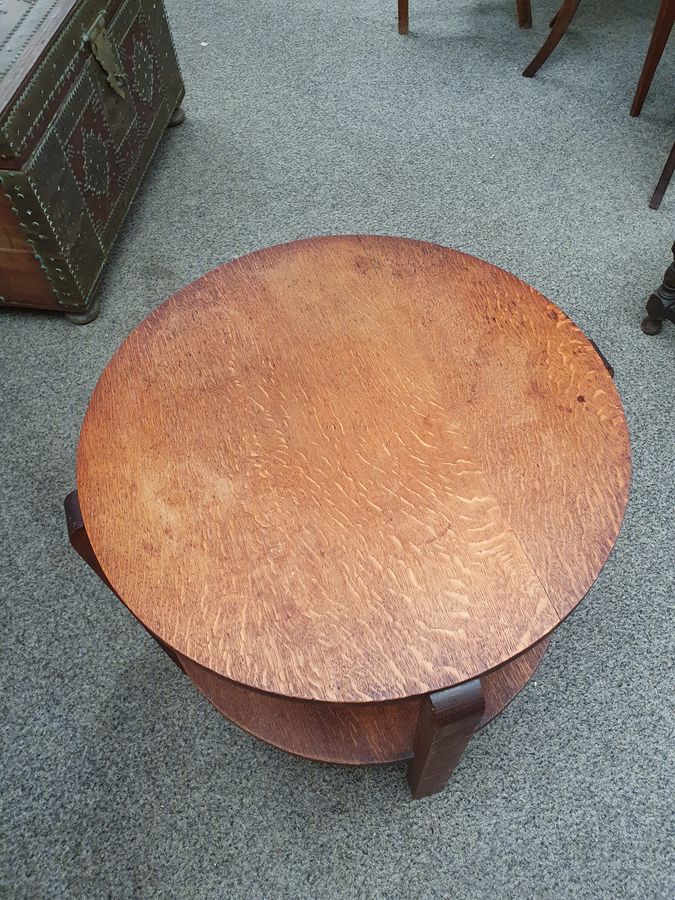 Antique Good Antique Oak 1930's Circular Art Deco Coffee Side Table 