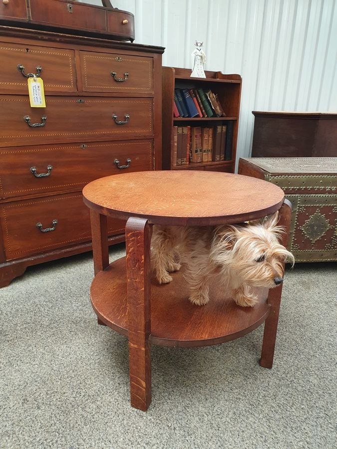 Antique Good Antique Oak 1930's Circular Art Deco Coffee Side Table 