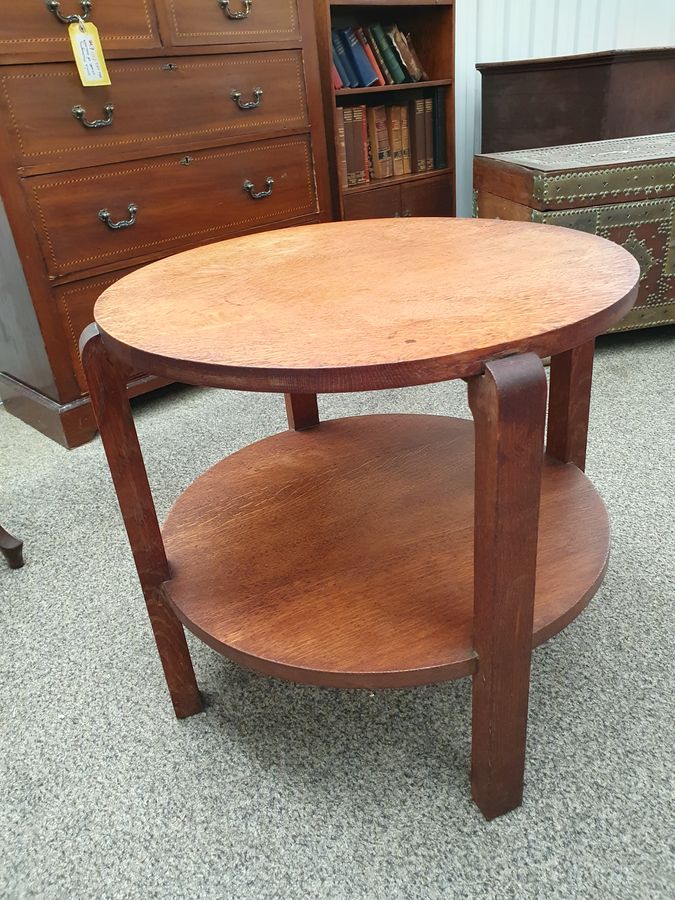 Antique Good Antique Oak 1930's Circular Art Deco Coffee Side Table 