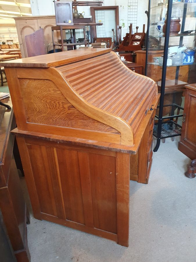 Antique Antique Edwardian Oak Roll Top Office Writing Desk