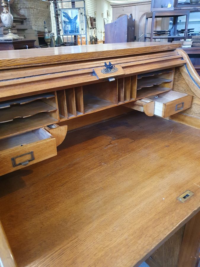 Antique Antique Edwardian Oak Roll Top Office Writing Desk