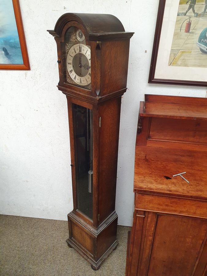 Antique Antique Edwardian Oak Grandmother Westminster Chiming Clock