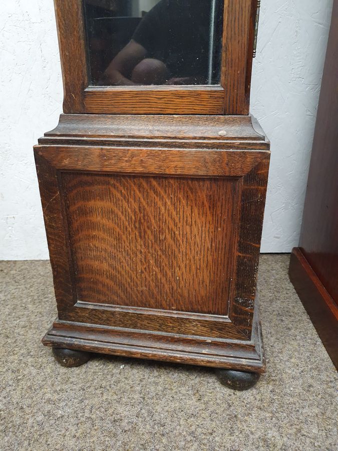 Antique Antique Edwardian Oak Grandmother Westminster Chiming Clock