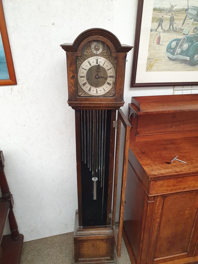 Antique Antique Edwardian Oak Grandmother Westminster Chiming Clock