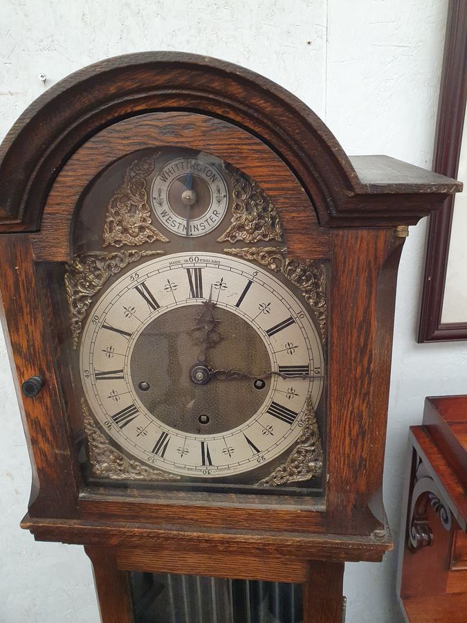 Antique Antique Edwardian Oak Grandmother Westminster Chiming Clock