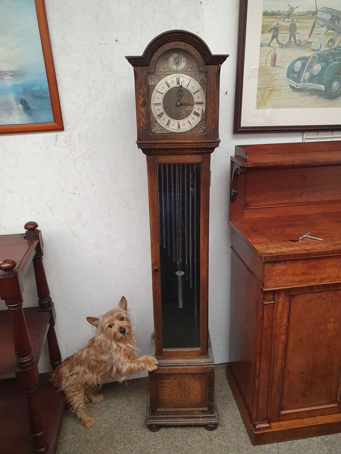 Antique Antique Edwardian Oak Grandmother Westminster Chiming Clock