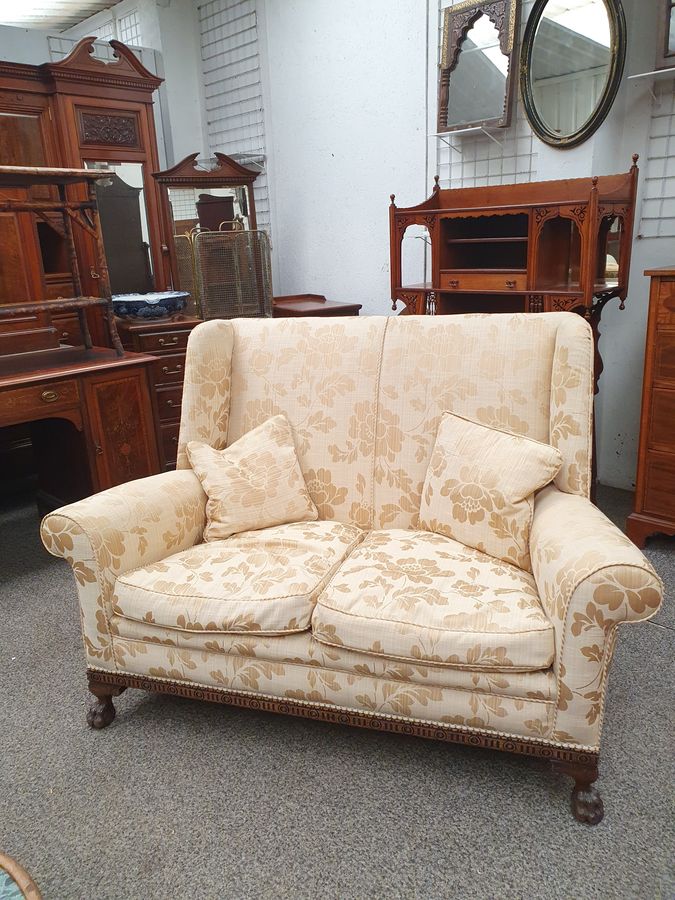 Good Antique Wing Back Two Seater Settee Sofa