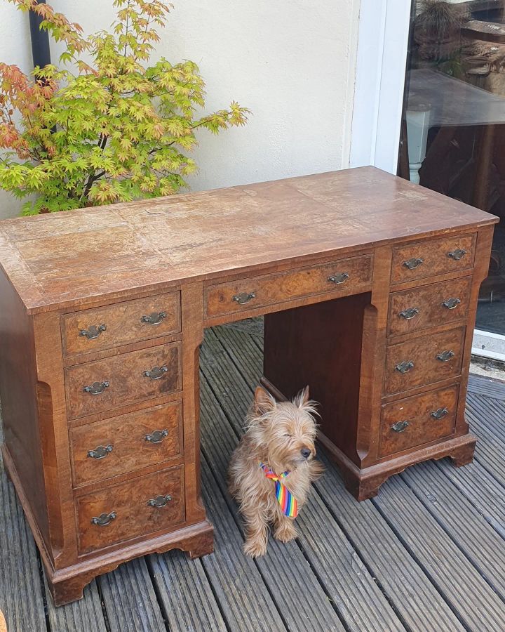 Antique Antique Edwardian Walnut Side Writing Dressing Table Desk 