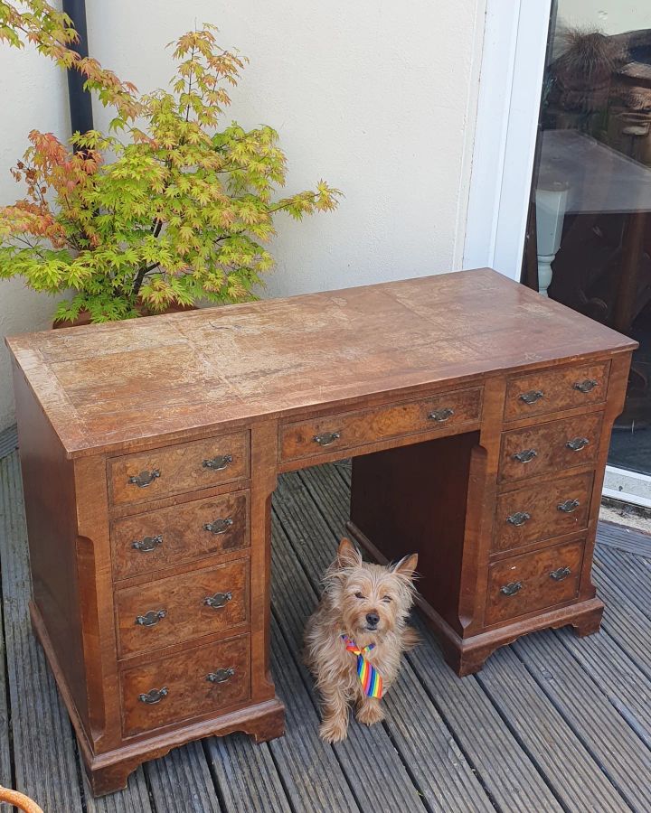 Antique Antique Edwardian Walnut Side Writing Dressing Table Desk 