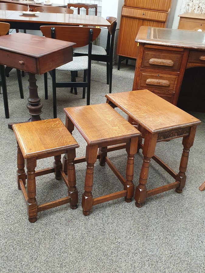 Antique Good 1930's Solid Oak Nest of Tables 