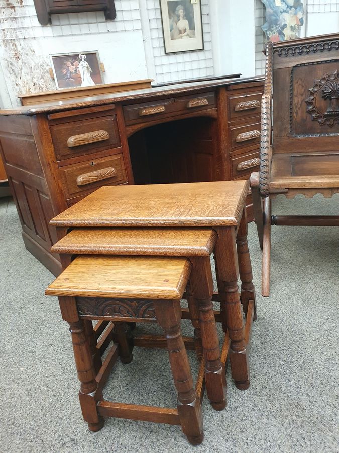 Antique Good 1930's Solid Oak Nest of Tables 