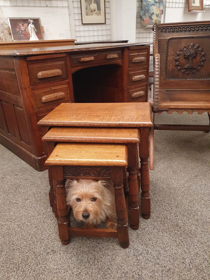 Antique Good 1930's Solid Oak Nest of Tables 