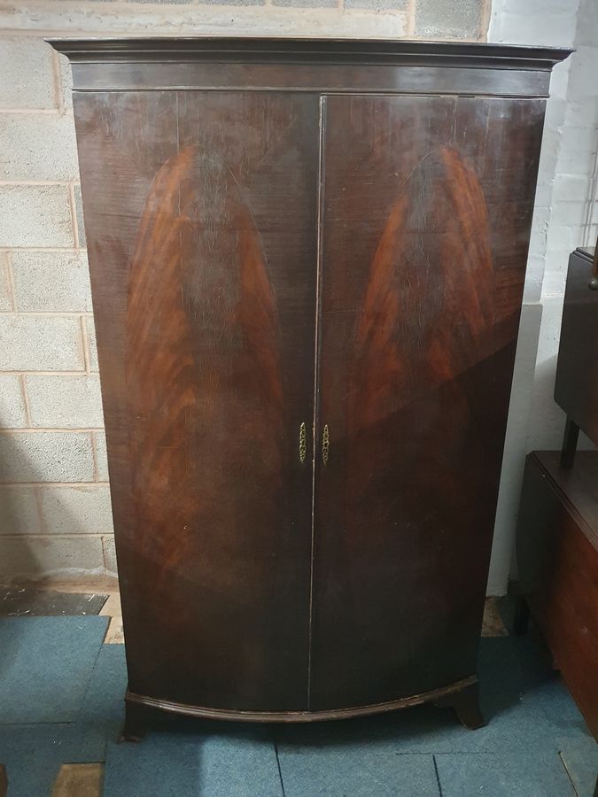 Antique Edwardian Bow Front Two Door Wardrobe