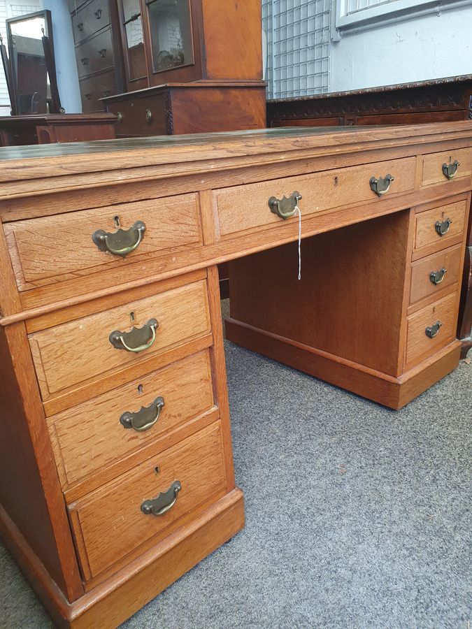 Antique Antique Oak Leather Top Writing Office Table Desk