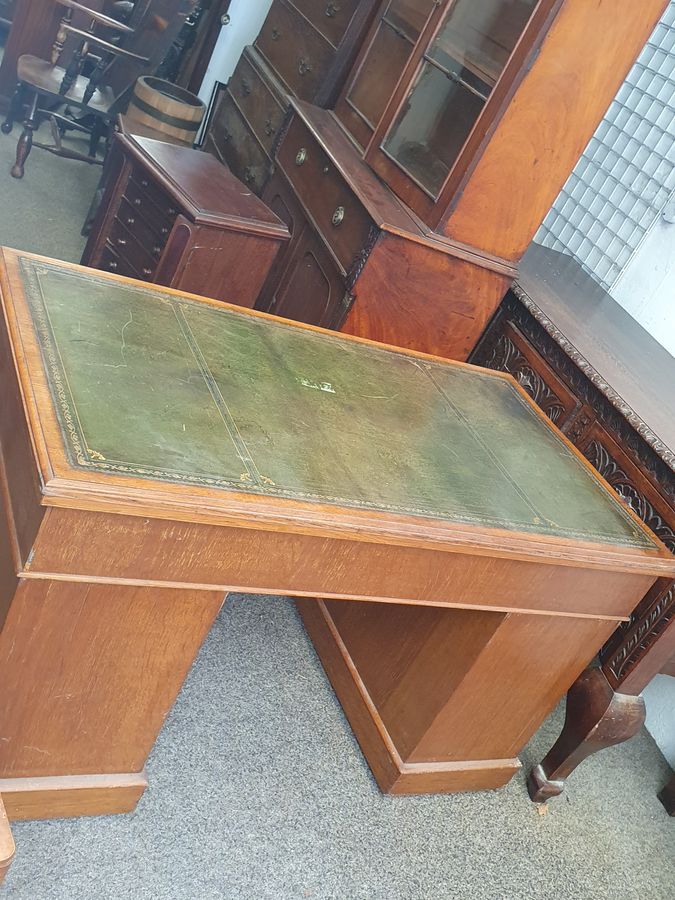 Antique Antique Oak Leather Top Writing Office Table Desk