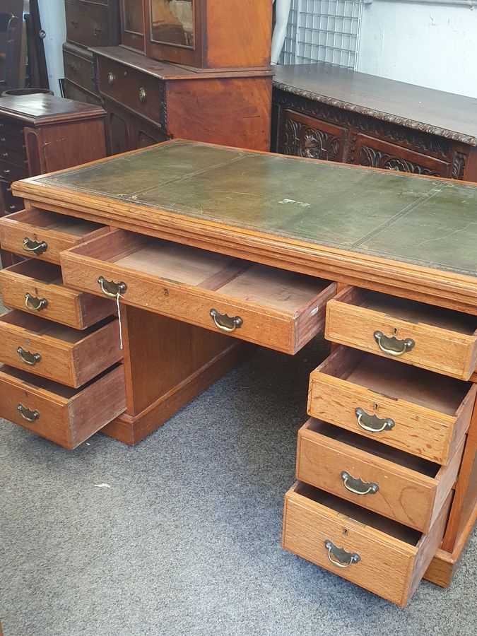 Antique Antique Oak Leather Top Writing Office Table Desk