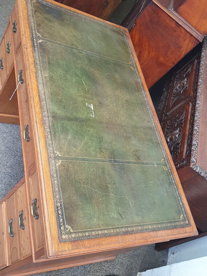 Antique Antique Oak Leather Top Writing Office Table Desk