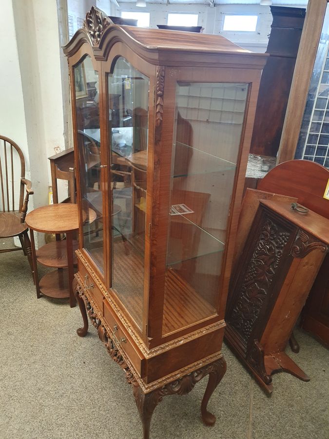 Antique Good 1930's Walnut Glass Display Cabinet 