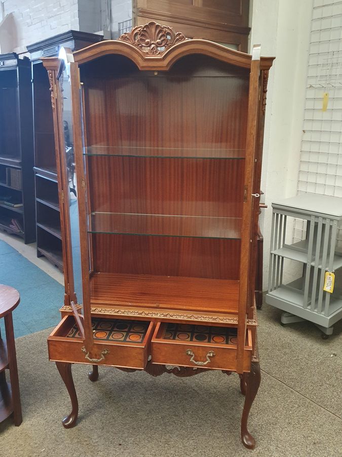 Antique Good 1930's Walnut Glass Display Cabinet 