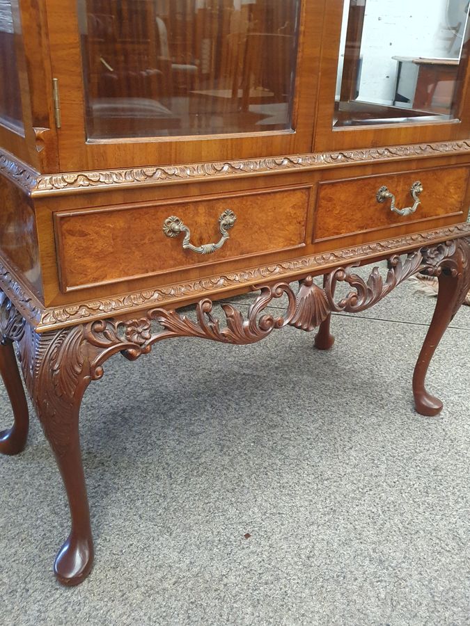 Antique Good 1930's Walnut Glass Display Cabinet 