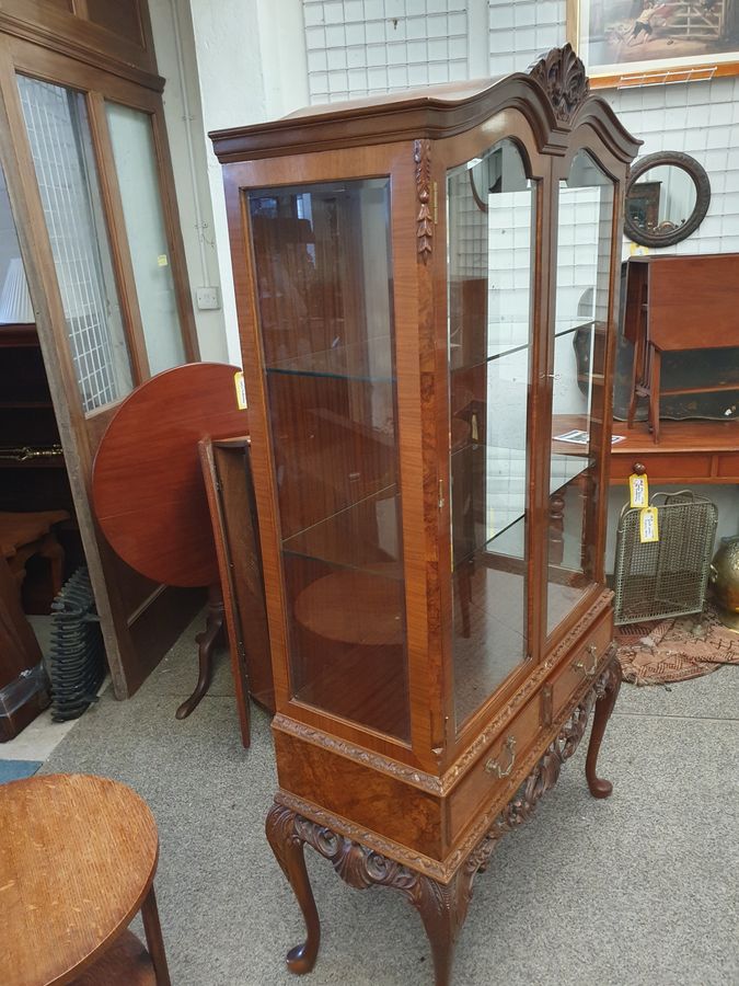 Antique Good 1930's Walnut Glass Display Cabinet 