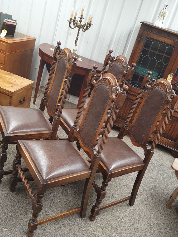 Antique Antique Set of 4 Edwardian Oak Dining Chairs 