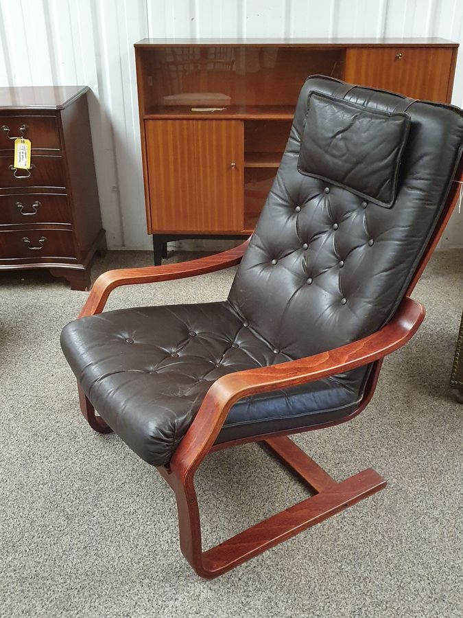 Antique Good Midcentury Danish Armchair Leather Chair