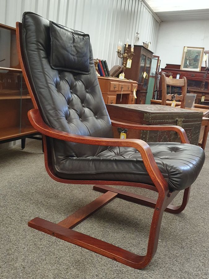 Antique Good Midcentury Danish Armchair Leather Chair