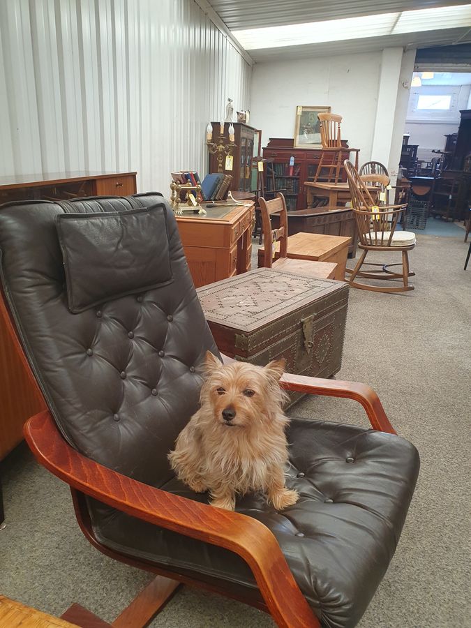 Antique Good Midcentury Danish Armchair Leather Chair