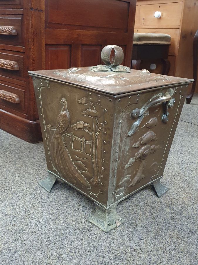 Antique Good Arts & Crafts Coal Log Bin 