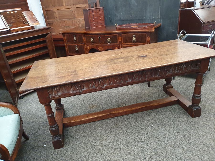 Antique Good Antique Oak Refectory Dining Table Seats 8