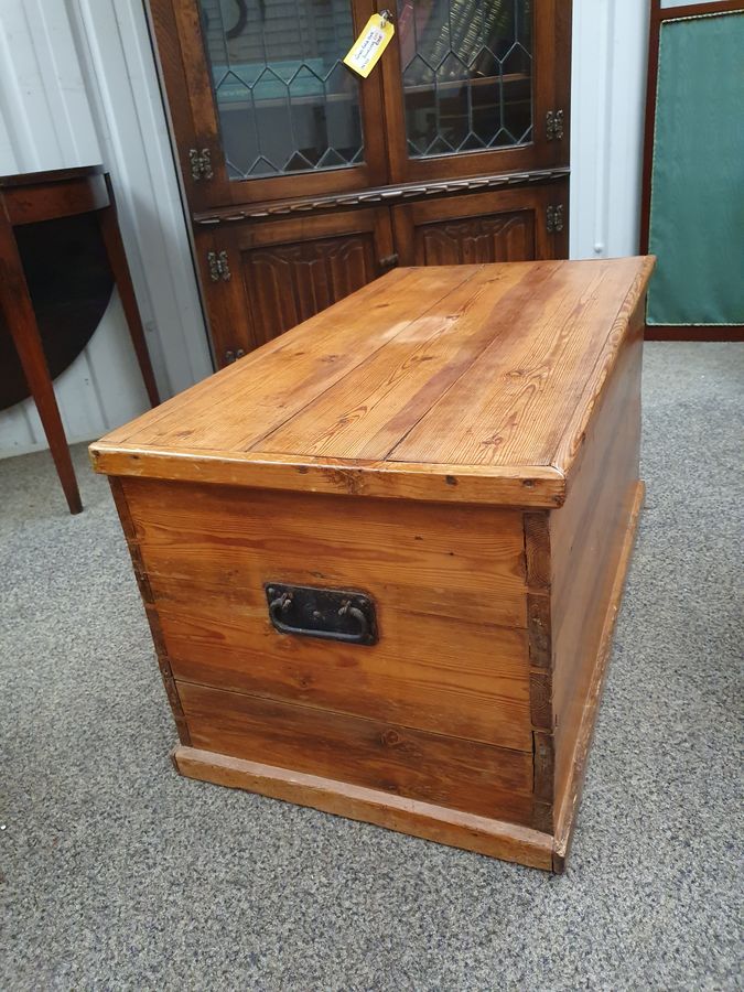 Antique Good Edwardian Pine Box Trunk Table Chest