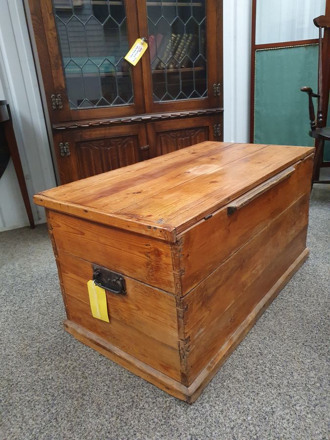 Antique Good Edwardian Pine Box Trunk Table Chest