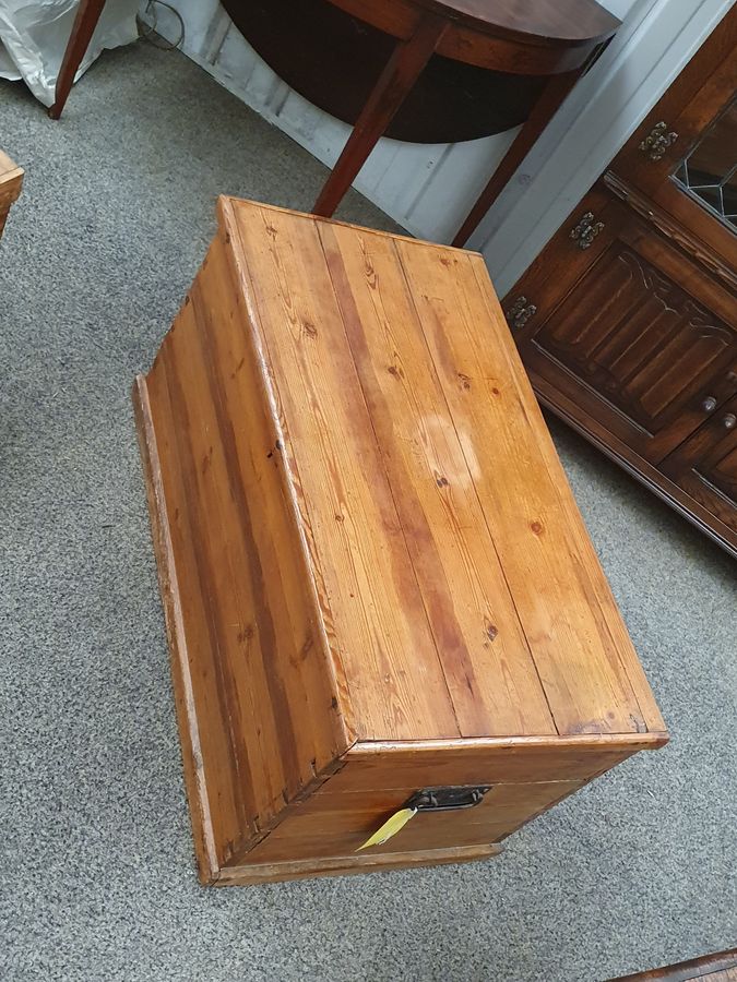 Antique Good Edwardian Pine Box Trunk Table Chest