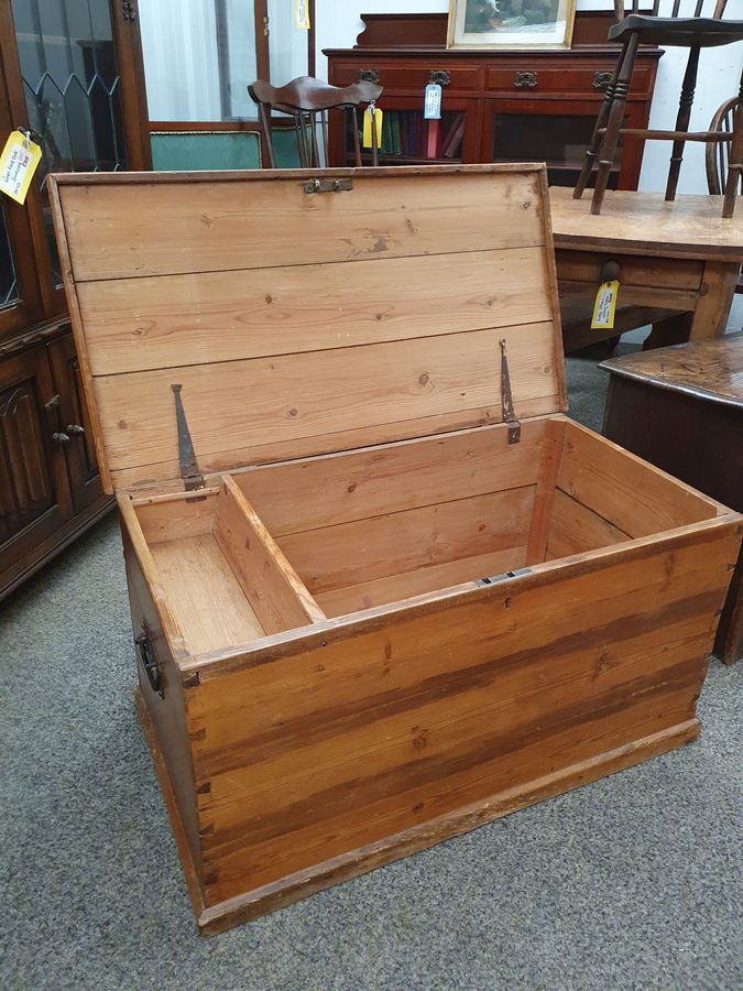 Antique Good Edwardian Pine Box Trunk Table Chest