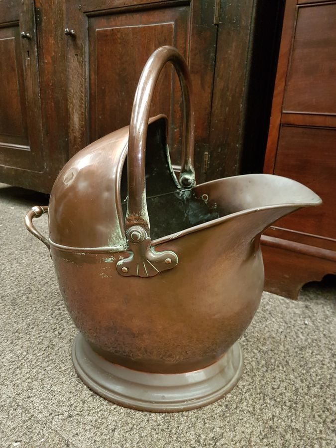 Antique Copper Fireplace Coal Helmet Scuttle