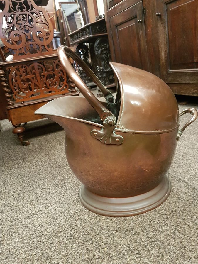 Antique Antique Copper Fireplace Coal Helmet Scuttle