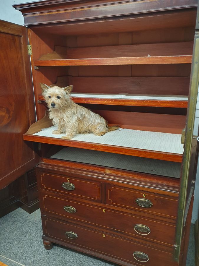 Antique Antique Early Victorian Inlaid Linen Press Wardrobe 