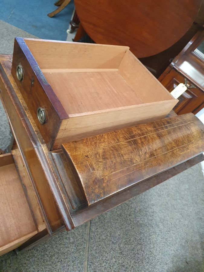 Antique Good Small Antique Inlaid Leather Top Davenport Writing Desk 