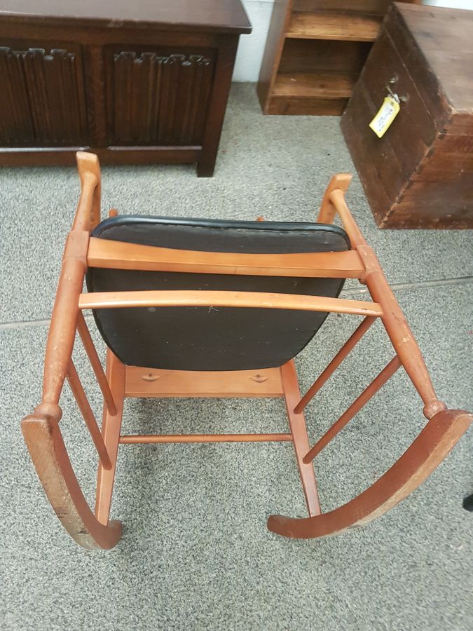 Antique Good Retro Teak Rocking Chair Armchair 