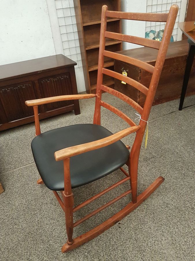 Antique Good Retro Teak Rocking Chair Armchair 