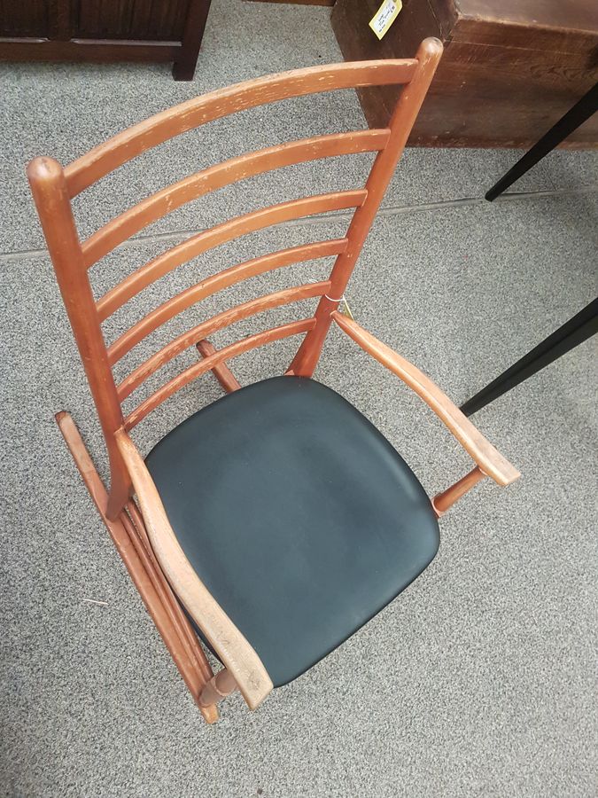 Antique Good Retro Teak Rocking Chair Armchair 